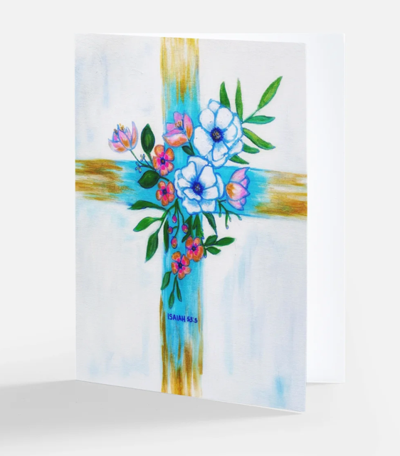Original Art Printed Note Card "Cross and Floral"